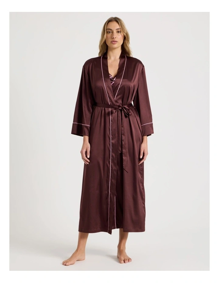 Luxe Satin Long Robe in Raisin image 5