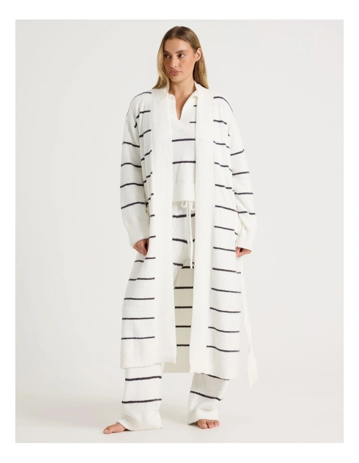 Cosy Boucle Long Robe in Ivory Y/D Stripe image 1