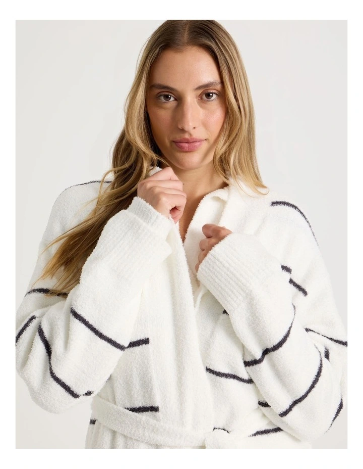 Cosy Boucle Long Robe in Ivory Y/D Stripe image 2