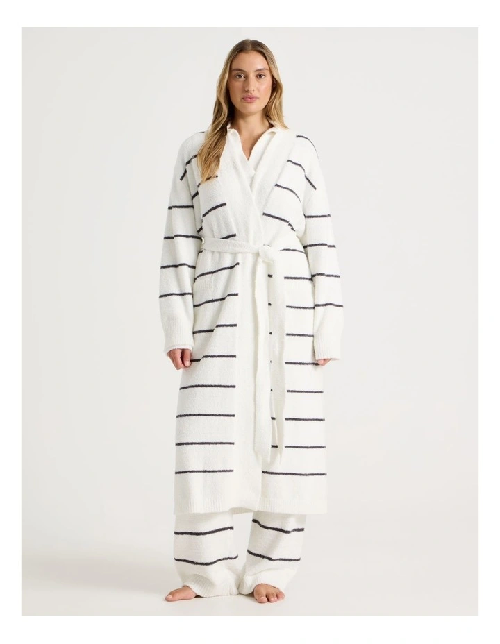 Cosy Boucle Long Robe in Ivory Y/D Stripe image 3
