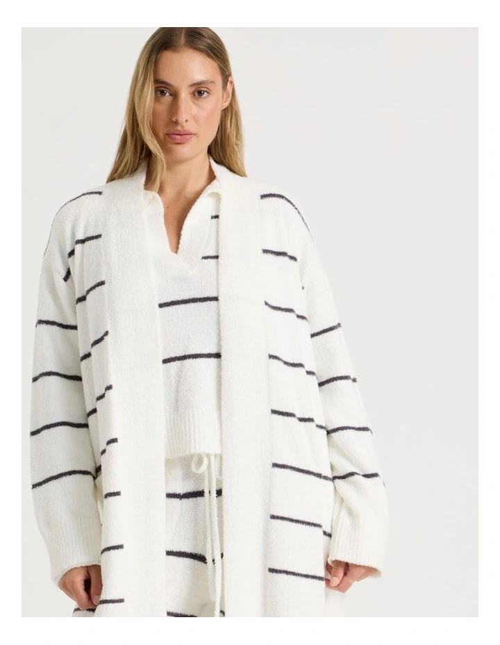 Cosy Boucle Long Robe in Ivory Y/D Stripe image 4