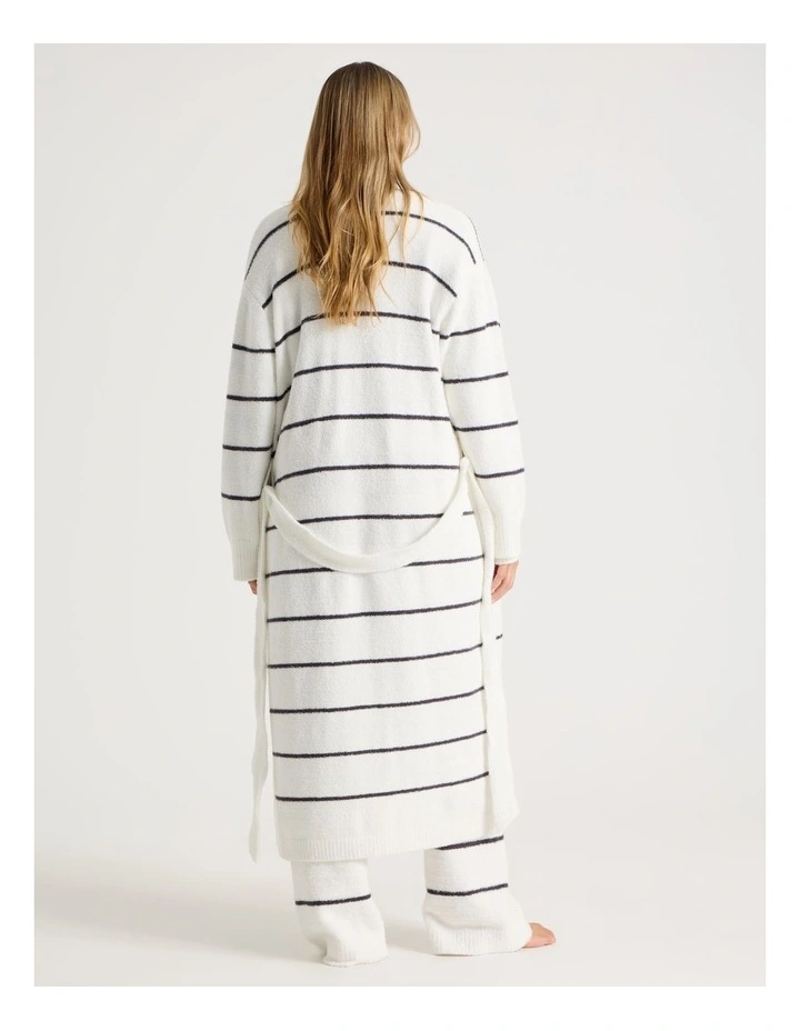 Cosy Boucle Long Robe in Ivory Y/D Stripe image 5