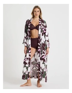Serene Viscose Twill Long Robe in Outline Floral Print