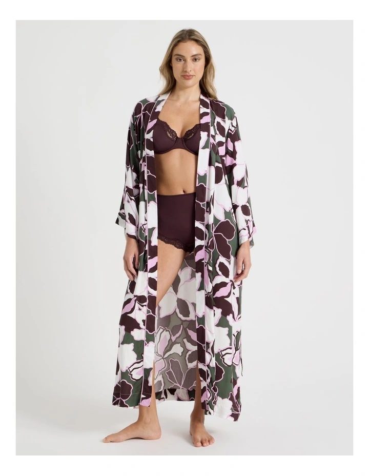 Serene Viscose Twill Long Robe in Outline Floral Print image 1