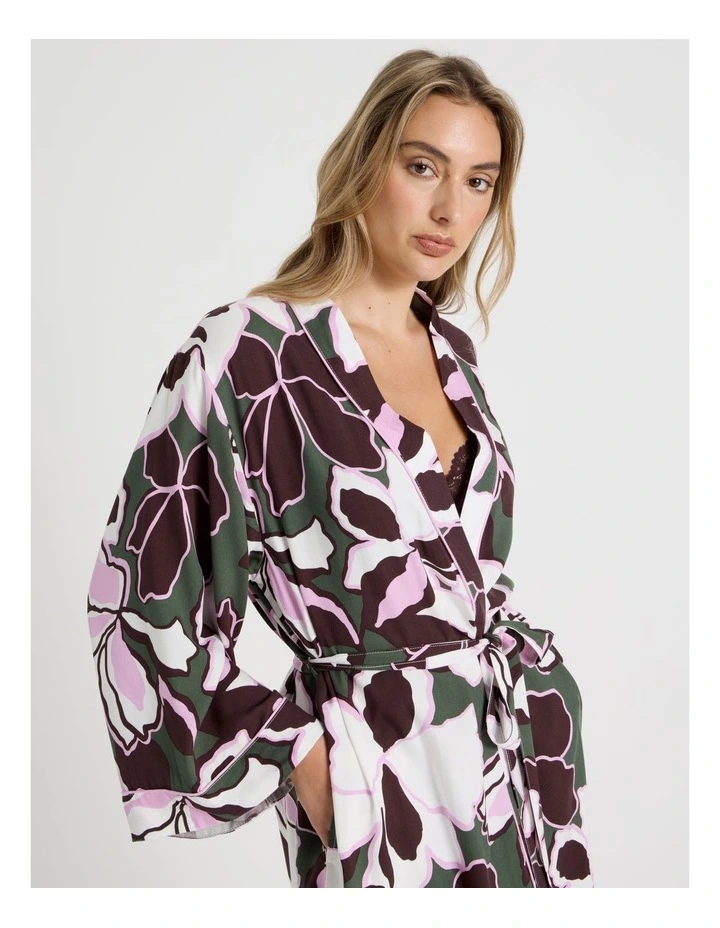 Serene Viscose Twill Long Robe in Outline Floral Print image 2