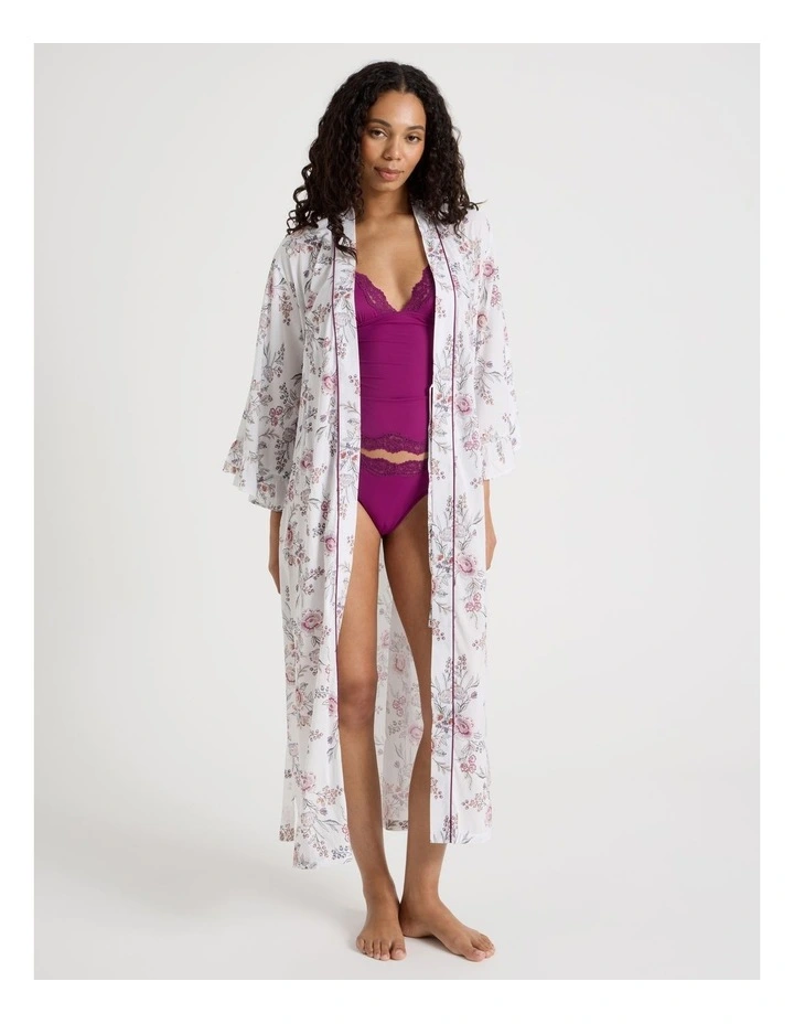Serene Woven Viscose Frill Midi Robe in Foliage Print image 1