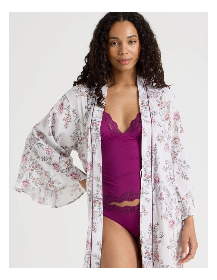 Serene Woven Viscose Frill Midi Robe in Foliage Print image 2