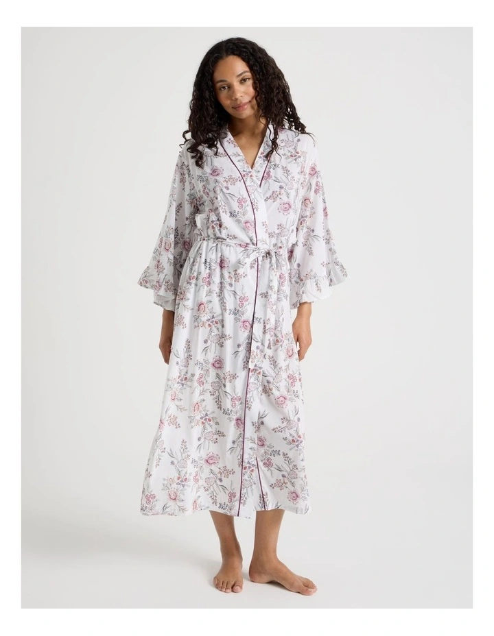 Serene Woven Viscose Frill Midi Robe in Foliage Print image 3