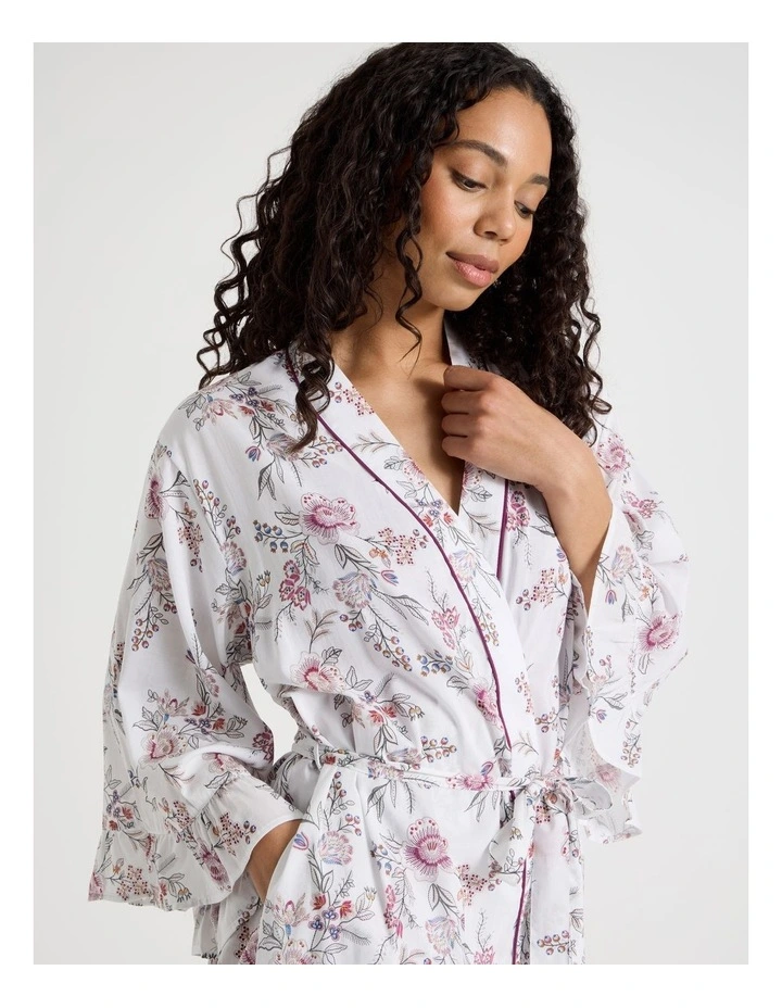 Serene Woven Viscose Frill Midi Robe in Foliage Print image 4