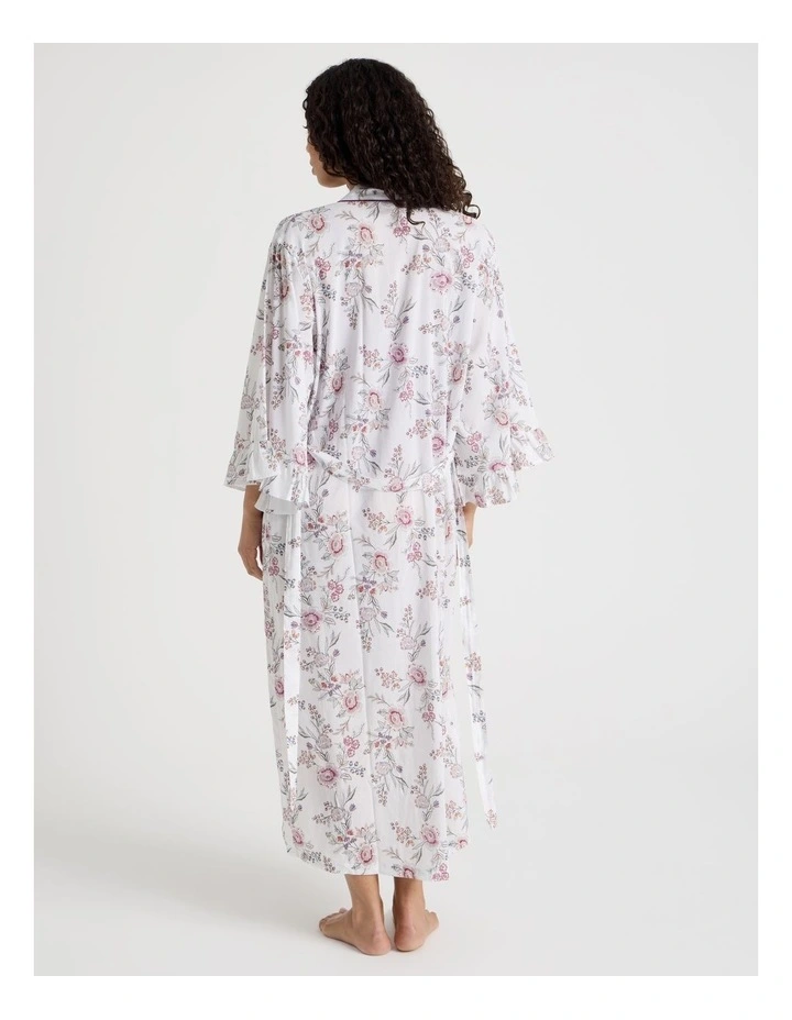 Serene Woven Viscose Frill Midi Robe in Foliage Print image 5