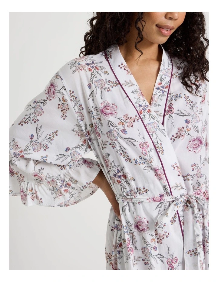 Serene Woven Viscose Frill Midi Robe in Foliage Print image 6