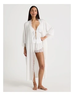 The Vow Satin & Eyelash Lace Robe in Ivory