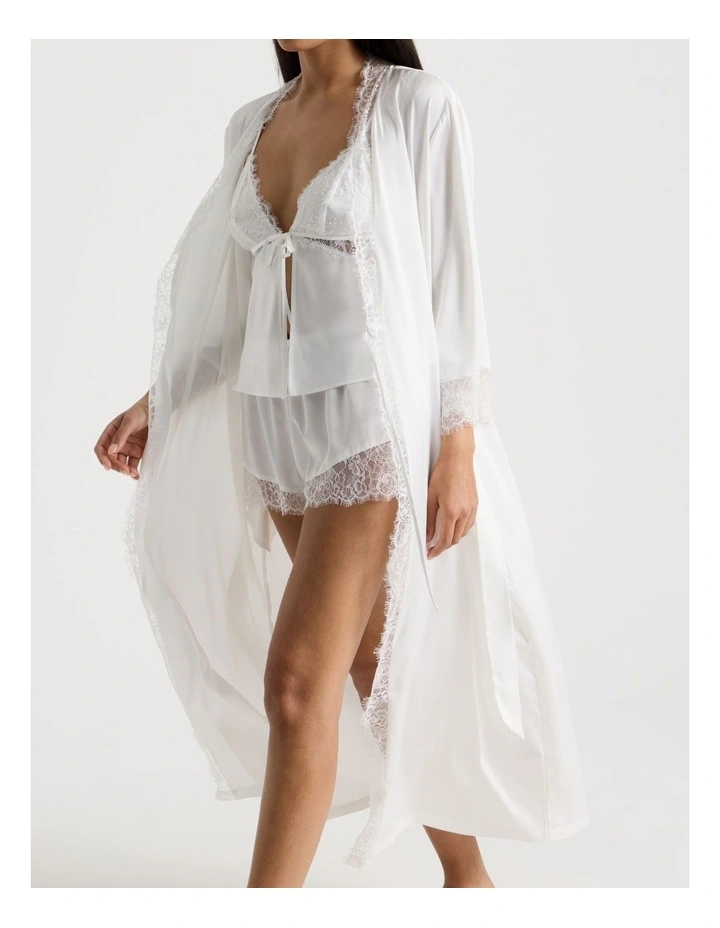 The Vow Satin & Eyelash Lace Robe in Ivory image 2