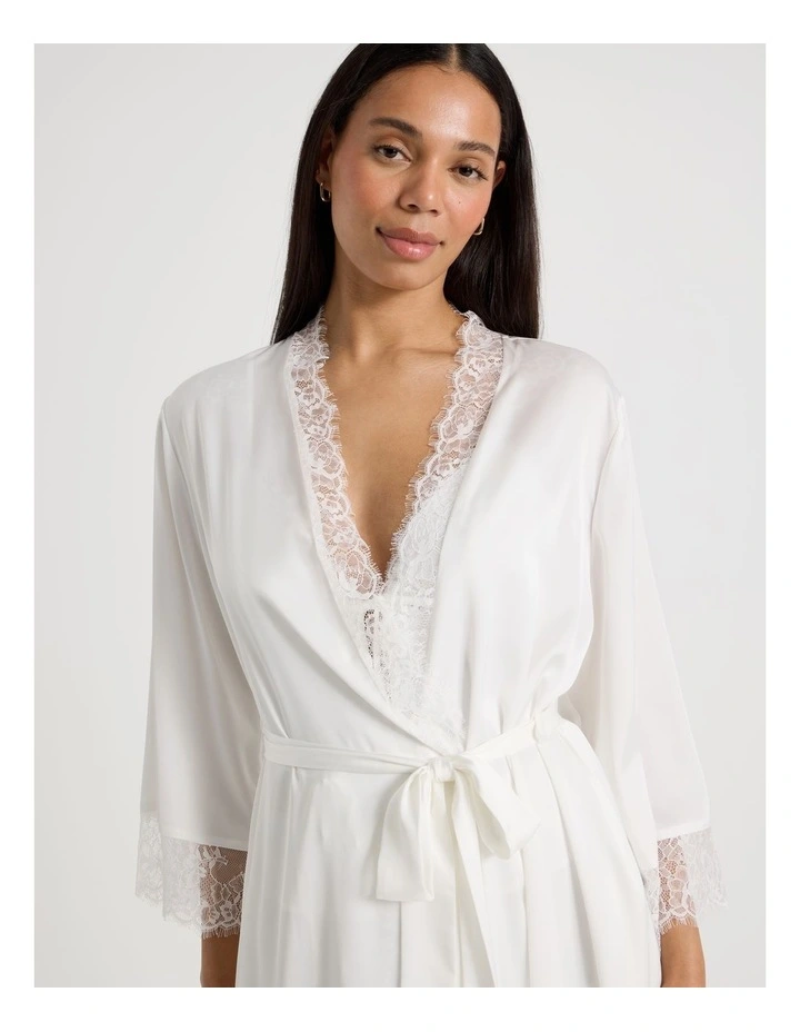 The Vow Satin & Eyelash Lace Robe in Ivory image 4