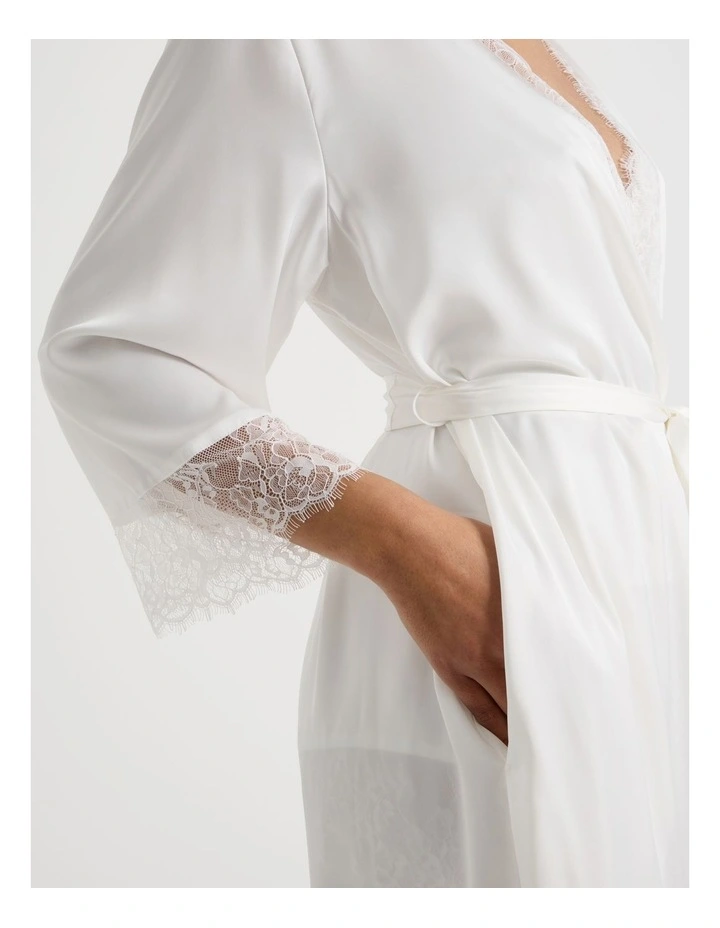 The Vow Satin & Eyelash Lace Robe in Ivory image 5