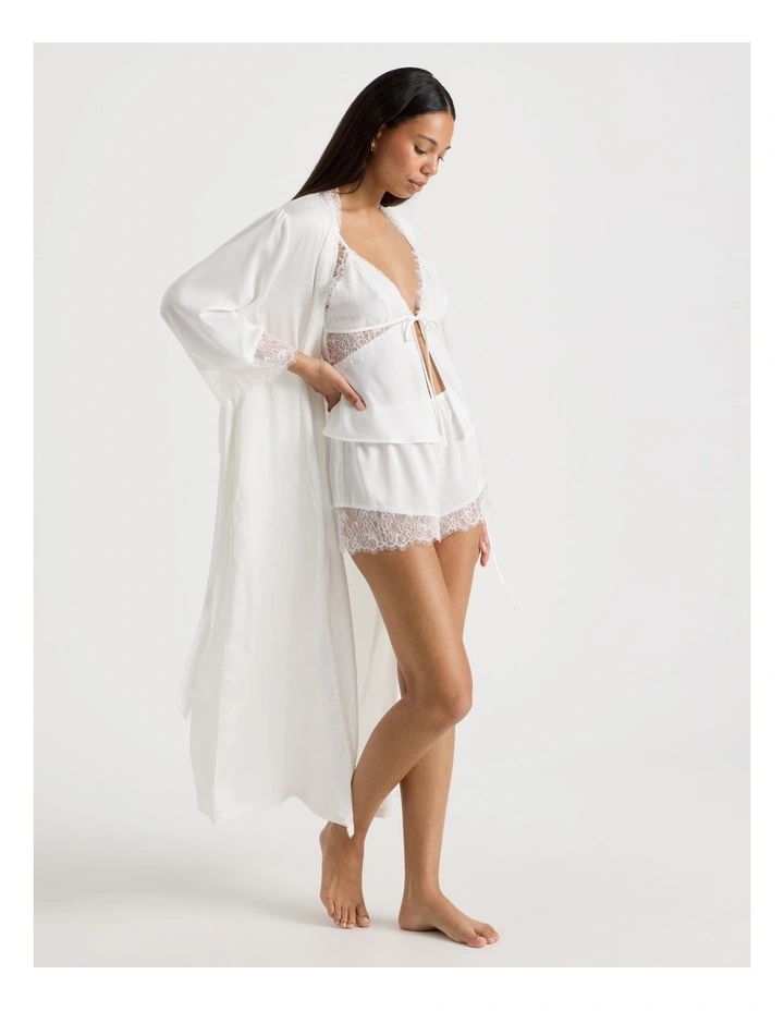 The Vow Satin & Eyelash Lace Robe in Ivory image 7