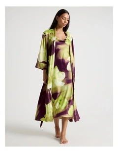 Luxe Satin Long Robe in Berry Floral Print