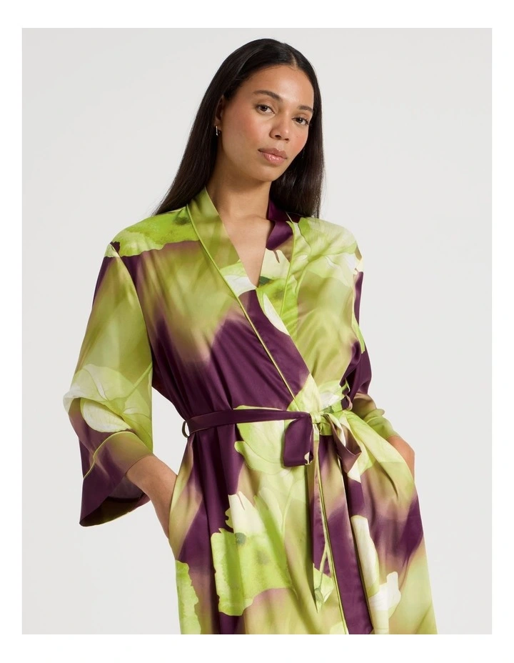 Luxe Satin Long Robe in Berry Floral Print image 3