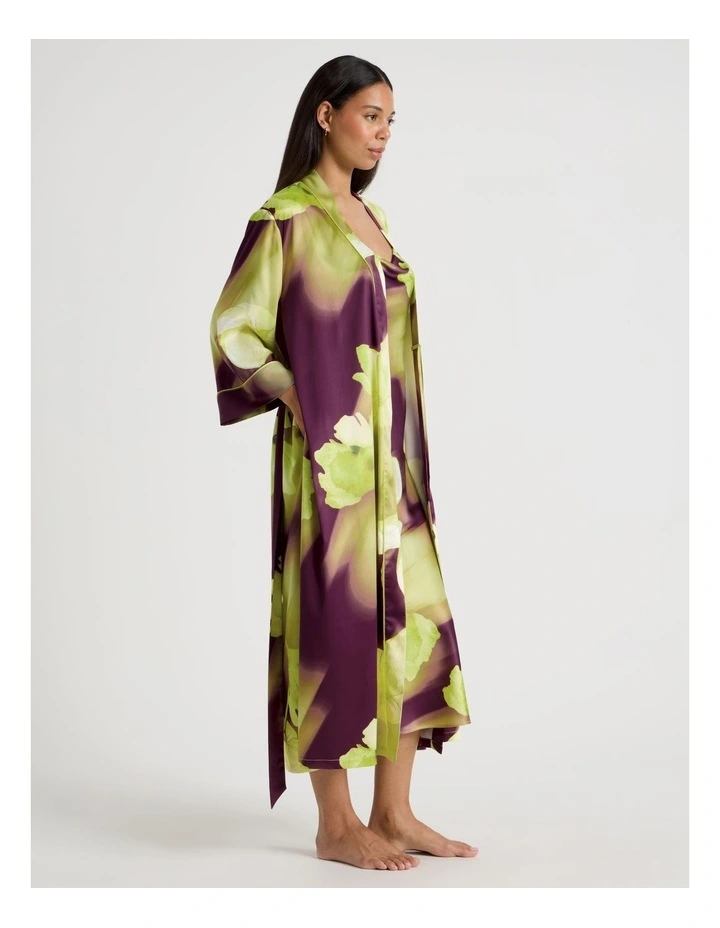 Luxe Satin Long Robe in Berry Floral Print image 4