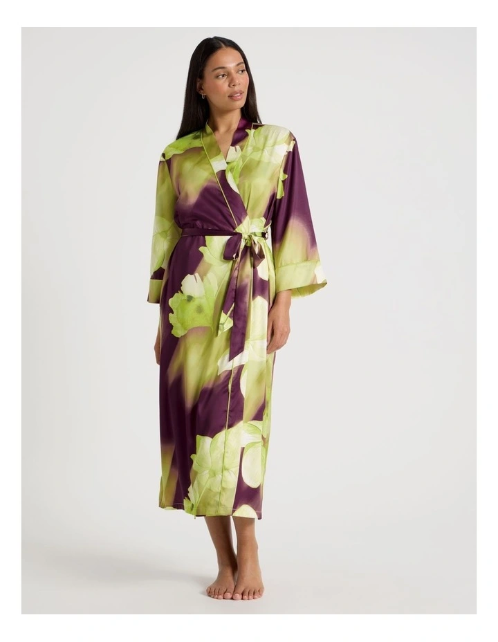 Luxe Satin Long Robe in Berry Floral Print image 5