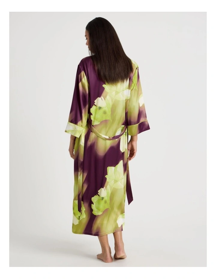 Luxe Satin Long Robe in Berry Floral Print image 6