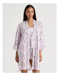 Serene Woven Viscose Frill Short Robe in Ditsy Floral Print