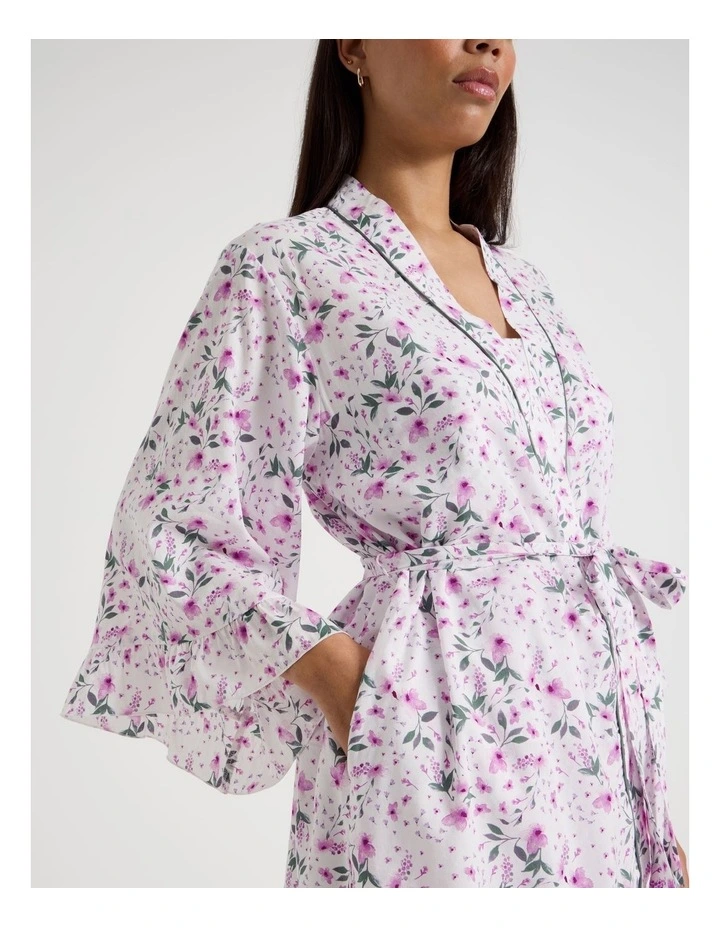 Serene Woven Viscose Frill Short Robe in Ditsy Floral Print image 2