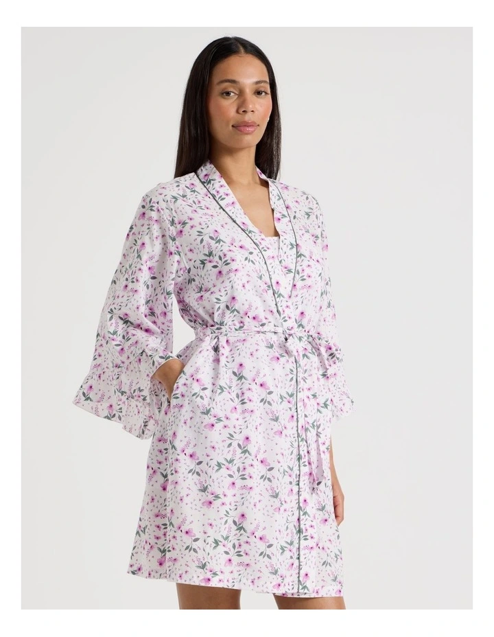 Serene Woven Viscose Frill Short Robe in Ditsy Floral Print image 3