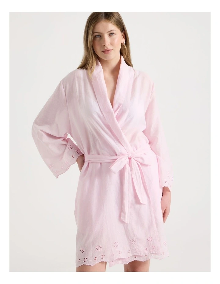 Divine Cotton Broderie Robe in Soft Pink image 2