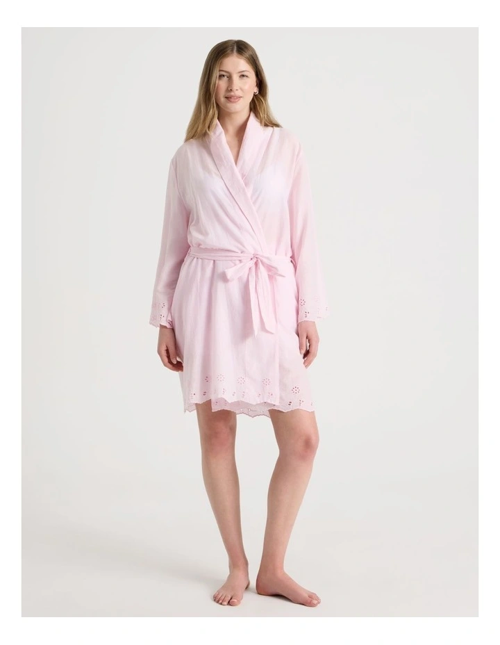 Divine Cotton Broderie Robe in Soft Pink image 3
