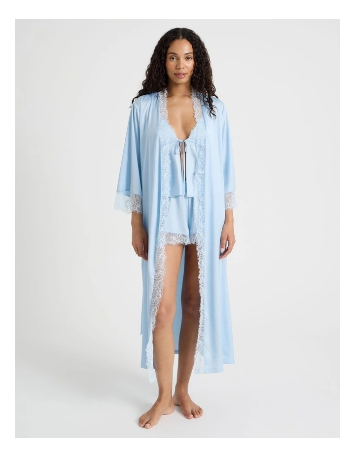 The Vow Satin & Eyelash Lace Robe in Powder Blue image 1