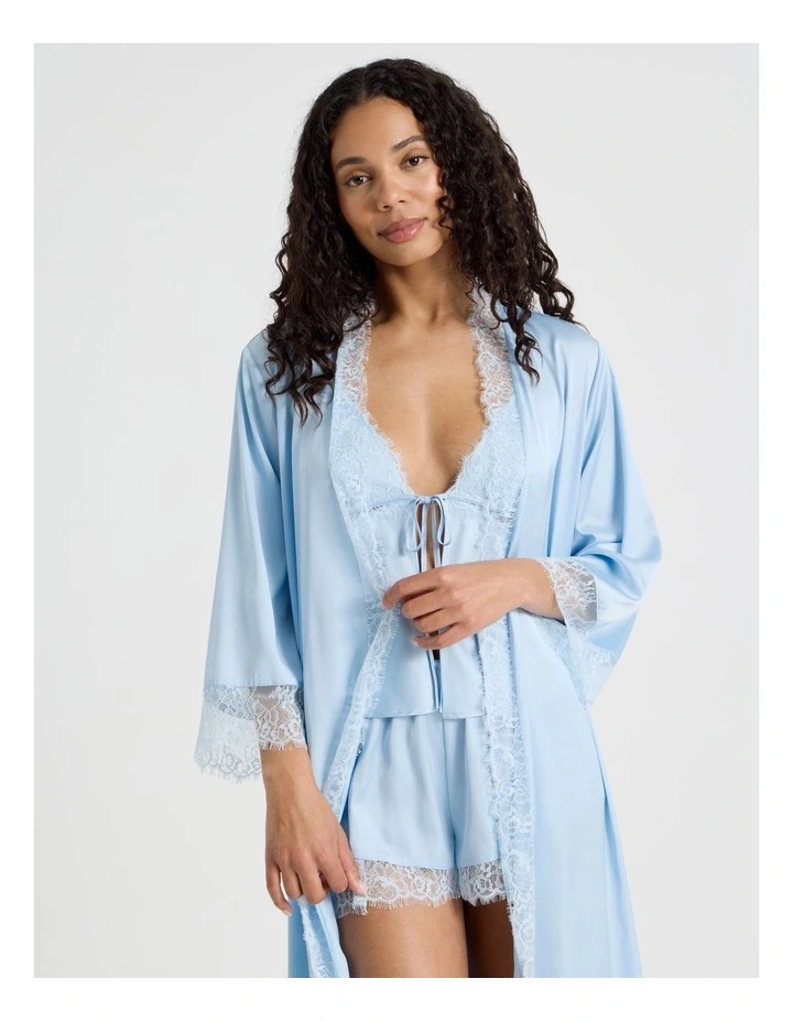 The Vow Satin & Eyelash Lace Robe in Powder Blue image 2