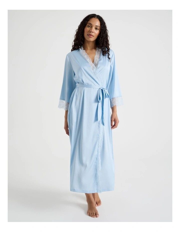 The Vow Satin & Eyelash Lace Robe in Powder Blue image 3