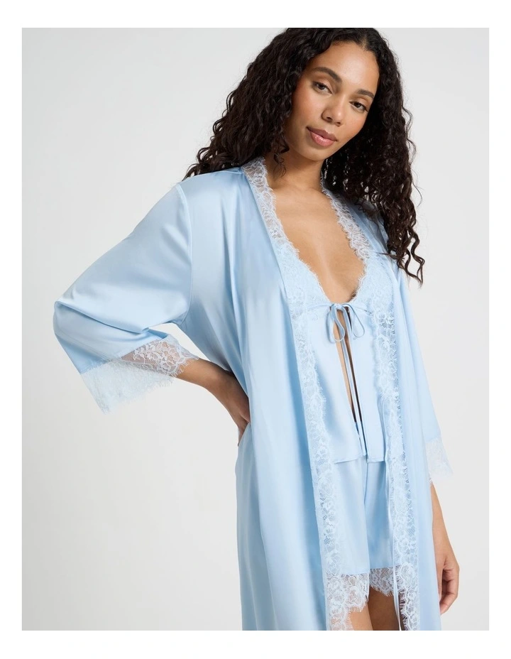 The Vow Satin & Eyelash Lace Robe in Powder Blue image 4