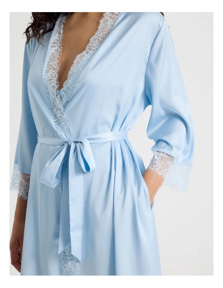The Vow Satin & Eyelash Lace Robe in Powder Blue image 5