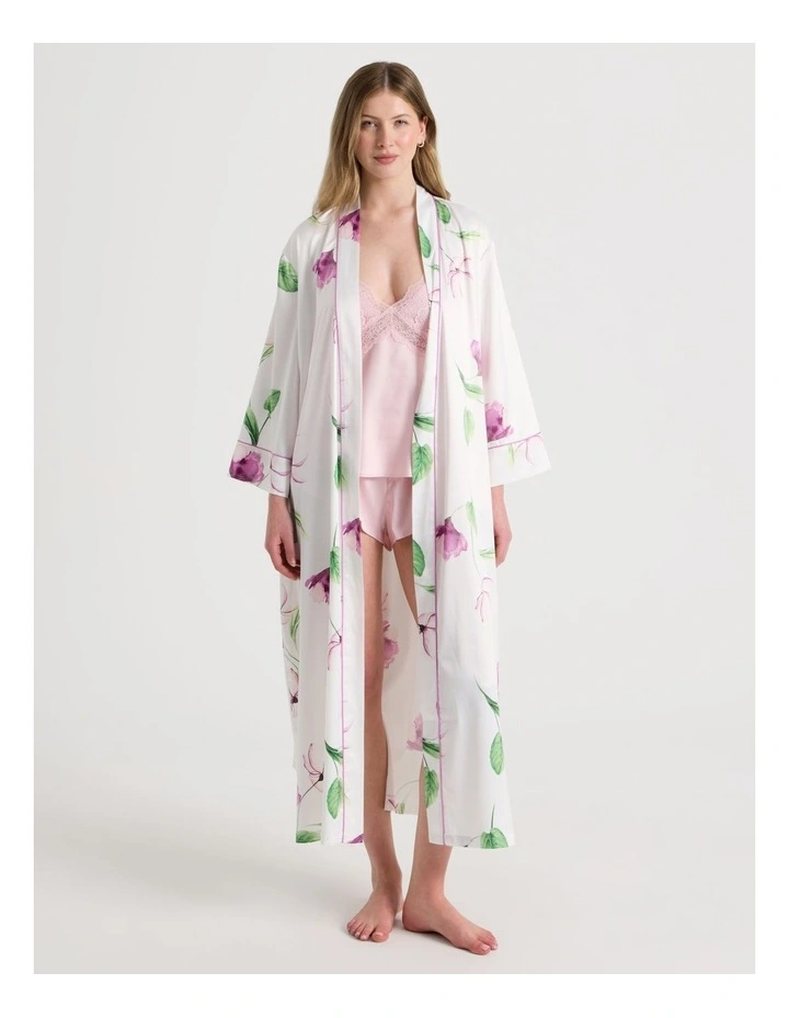 Luxe Satin Long Robe in Gardenia Floral Print image 1