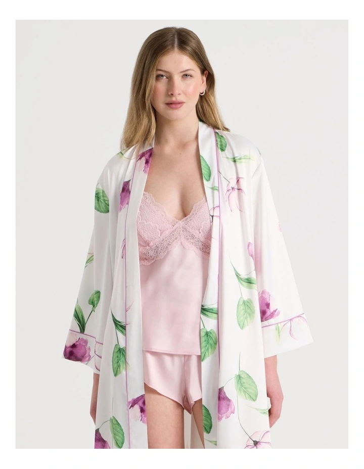 Luxe Satin Long Robe in Gardenia Floral Print image 2