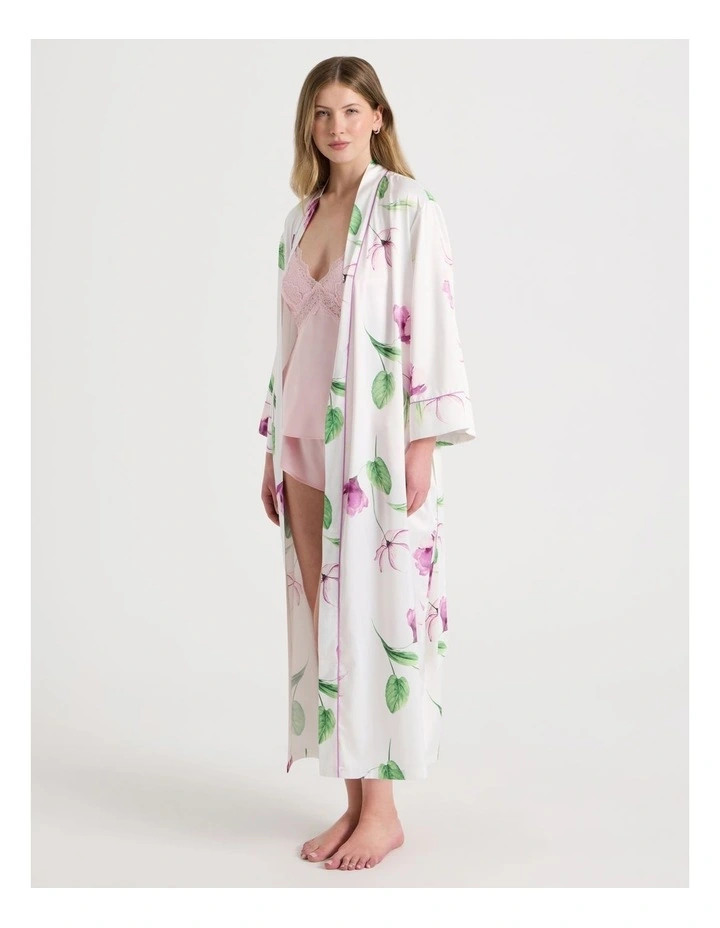 Luxe Satin Long Robe in Gardenia Floral Print image 3