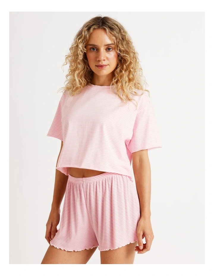 Rib Short in Pink Sorbet Y/D Stripe image 3