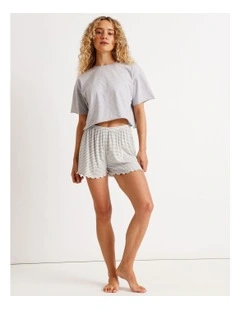 Lola Rib Short in Grey Y/D Stripe