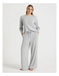 Cosy Rib Wide Leg Pant in Grey Marle