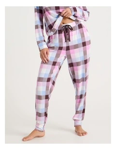 Cosy Supersoft Cuffed Pant in Pink Check Print