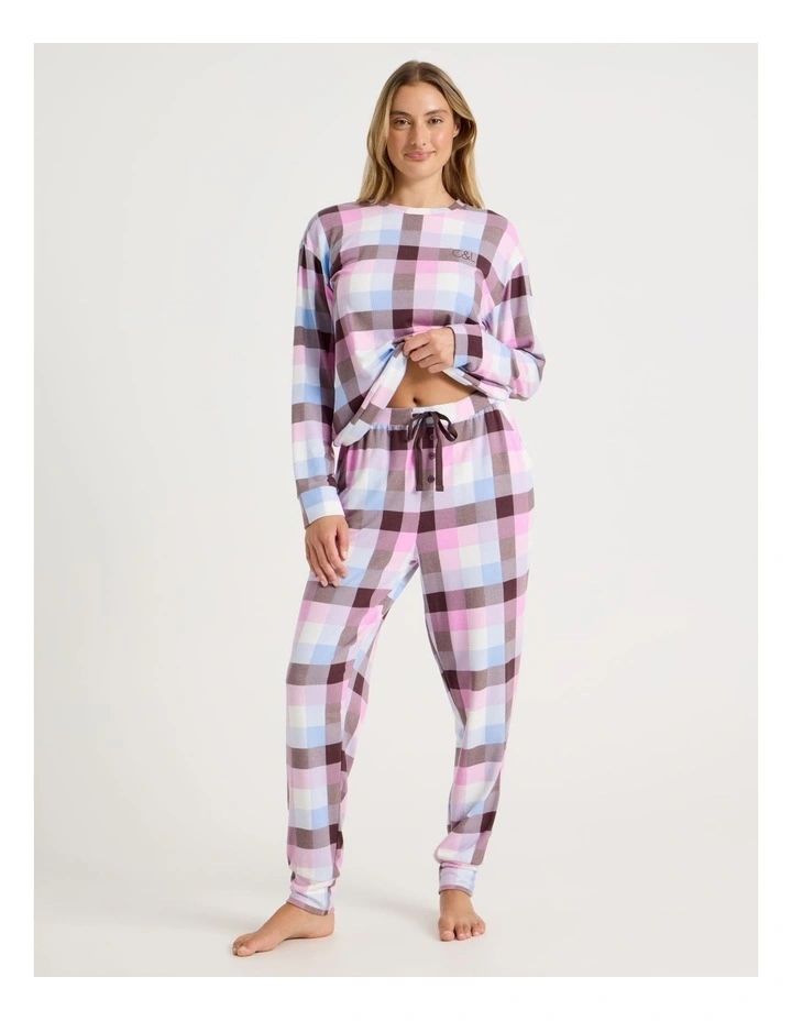 Cosy Supersoft Cuffed Pant in Pink Check Print image 2