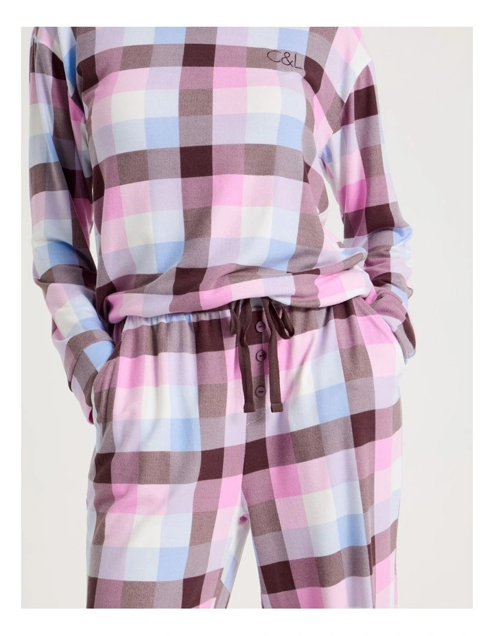 Cosy Supersoft Cuffed Pant in Pink Check Print image 3