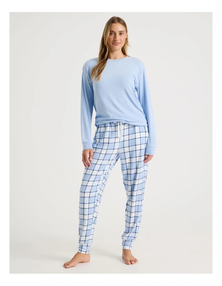 Cosy Supersoft Cuffed Pant in Soft Blue Check image 2