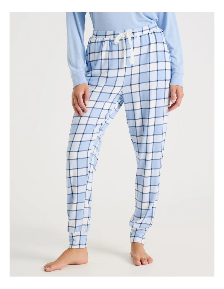 Cosy Supersoft Cuffed Pant in Soft Blue Check image 3
