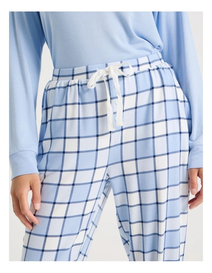 Cosy Supersoft Cuffed Pant in Soft Blue Check image 4