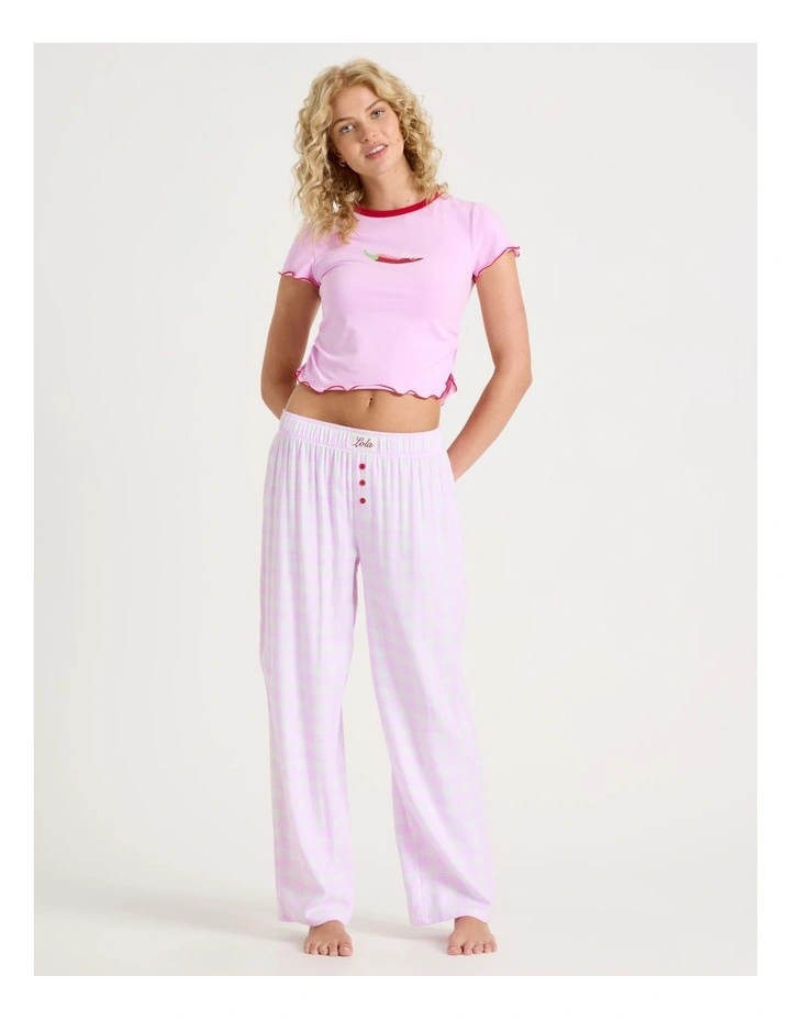 Lola Flannelette Boyfriend Pant in Pink Gingham Print image 1