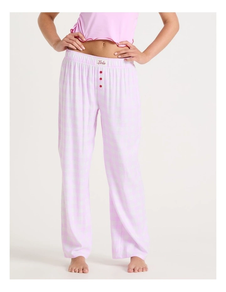 Lola Flannelette Boyfriend Pant in Pink Gingham Print image 2