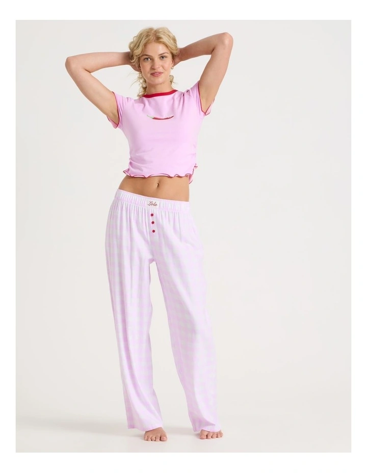 Lola Flannelette Boyfriend Pant in Pink Gingham Print image 3
